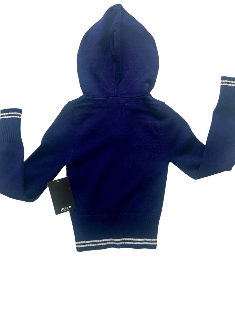 Forever 21 Navy Hooded Half-Zip Pullover with Stripe Trim - Picture 2 of 4